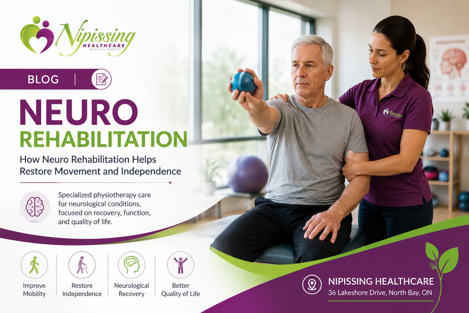 Neuro rehabilitation physiotherapy treatment at Nipissing Healthcare clinic in North Bay